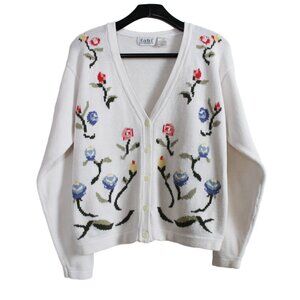Tabi International Floral Knit V-neck Cardigan